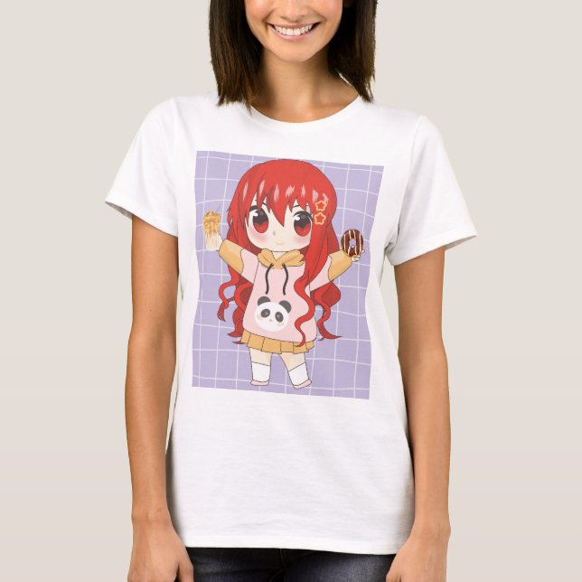 T-shirt fille anime avec des fleurs (Devant)
