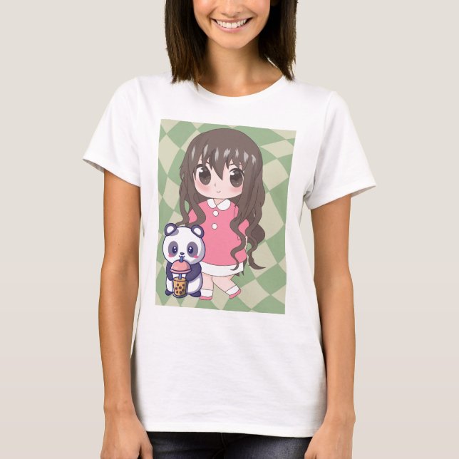 T-shirt fille anime avec des fleurs (Devant)