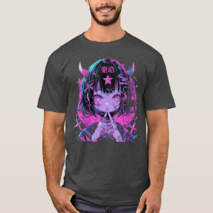 T-shirt Fille Anime Démon Goth Grunge Waifu Horreur Alt Es