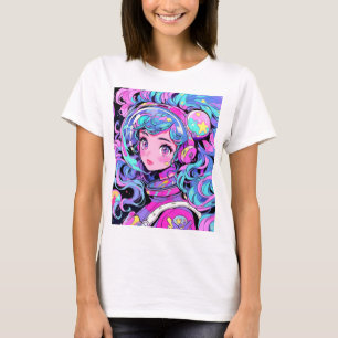 T-shirt Fille Anime Kawaii Pastel Rose et Bleu Espace