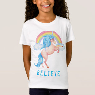 T-Shirt Fille Aquarelle Unicorne Arc-en-ciel "Croire"