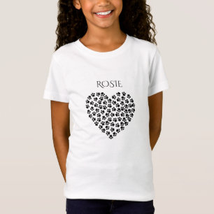 T-shirt fille au coeur noir et blanc, nom personna