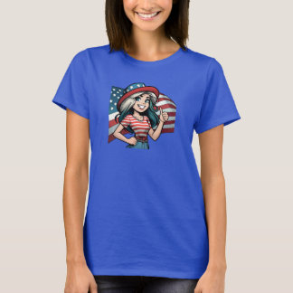 T-shirt Fille aux couleurs et drapeau américains