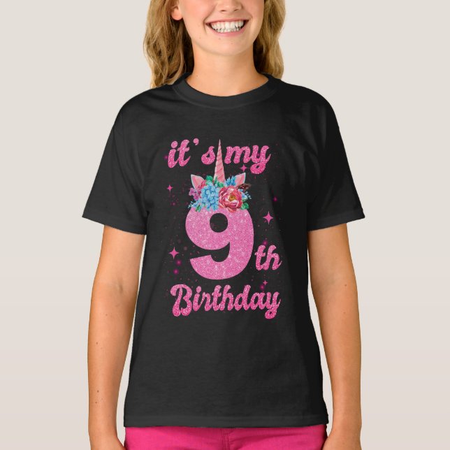T-shirt Fille Cadeaux de 9 ans, 9 ans filles. (Devant)