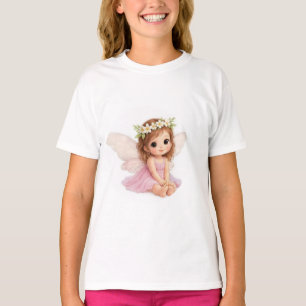 T-shirt Fille Couronne de Fleurs Douce Fée en Robe Rose