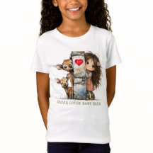 T-shirt Fille Curieuse et Faon Mignon
