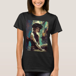 T-shirt Fille Cyberpunk Anime Rétro Guerrière de l'Avenir