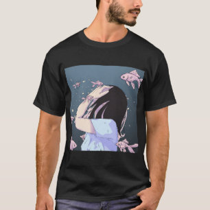 T-shirt Fille d'anime dans l'eau bleue - Poisson flottant