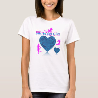T-shirt fille d'anniversaire de coeur bleu