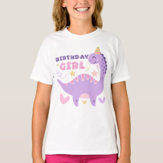 T-shirt Fille d'anniversaire Dinosaure Violet Pastel Migno