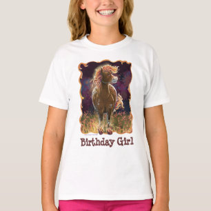 T-shirt Fille d'anniversaire du cheval de feu avant et arr