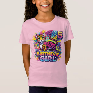 T-Shirt Fille d'anniversaire léopard arc-en-ciel personnal