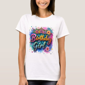 T-shirt Fille d'anniversaire léopard floral