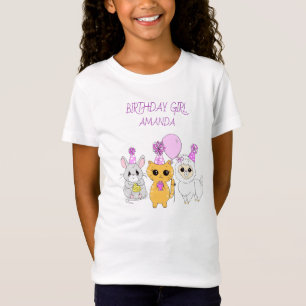 T-Shirt Fille d'anniversaire personnalisée LLama, chaton e