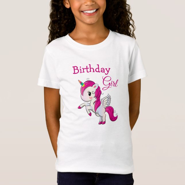 T-Shirt Fille d'anniversaire Pink Unicorn Chemise fille (Devant)