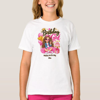 T-Shirt Fille d'Anniversaire Rose et Or Mignon 