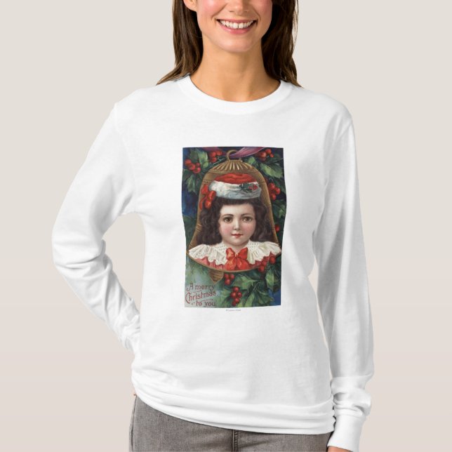 T-shirt Fille dans le casquette de Père Noël à Bell (Devant)