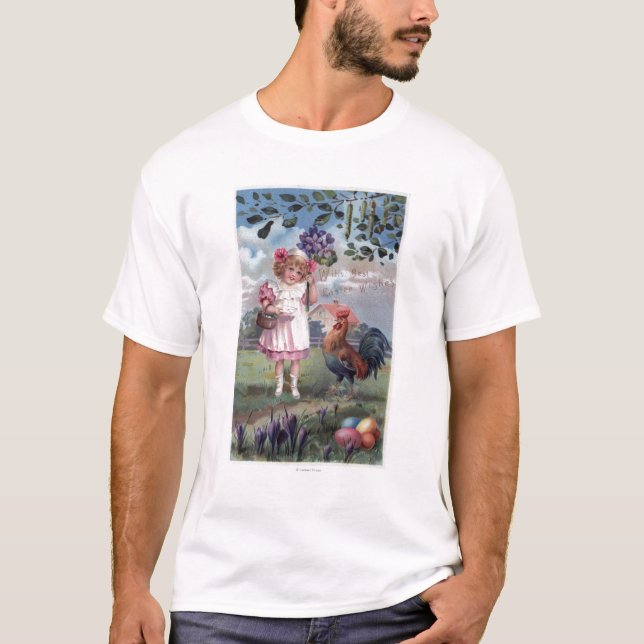 T-shirt Fille dans le rose tenant les fleurs pourpres (Devant)