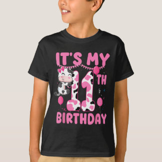T-shirt Fille de 11 ans Fête d'anniversaire Thème Vache 11