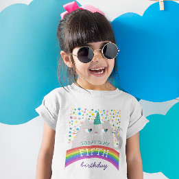 T-Shirt Fille de 5 ans pour son anniversaire Chat Arc-en-c