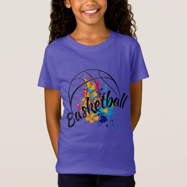 T-shirt fille de basket-ball d'aquarelle (Devant)