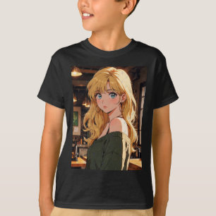 T-shirt Fille de Café Rétro Anime Atmosphère Chaleureuse e