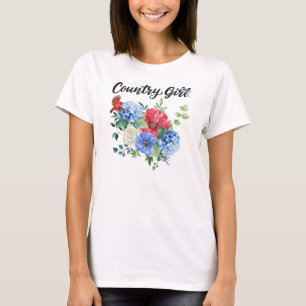 T-shirt Fille de campagne avec des fleurs et des oiseaux r