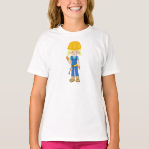 T-shirt Fille de construction, Cheveux blonde, Fille migno