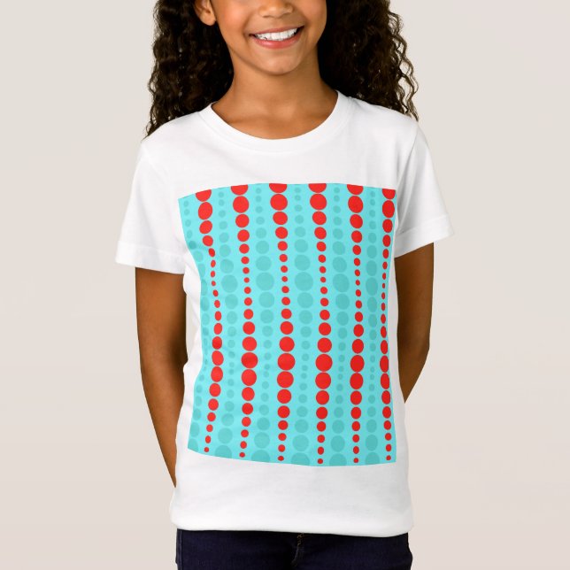 T-shirt fille de Dots rouge et turquoise rétro (Devant)