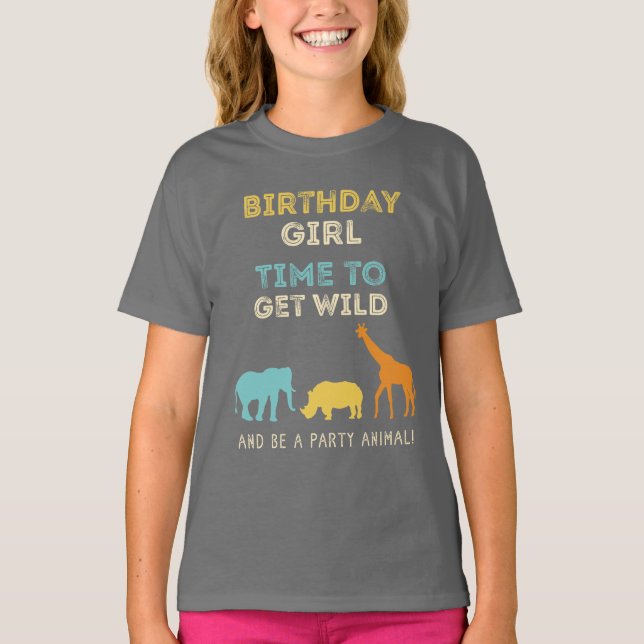 T-shirt Fille de fête d'anniversaire de safari de zoo (Devant)