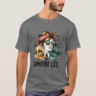 T-shirt Fille de la vie en camping avec reflet de la natur