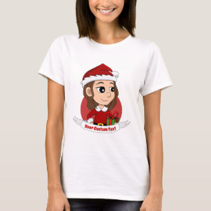 T-shirt Fille de Noël aux cheveux bruns ondulés