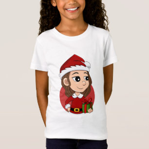 T-Shirt Fille de Noël aux cheveux bruns ondulés