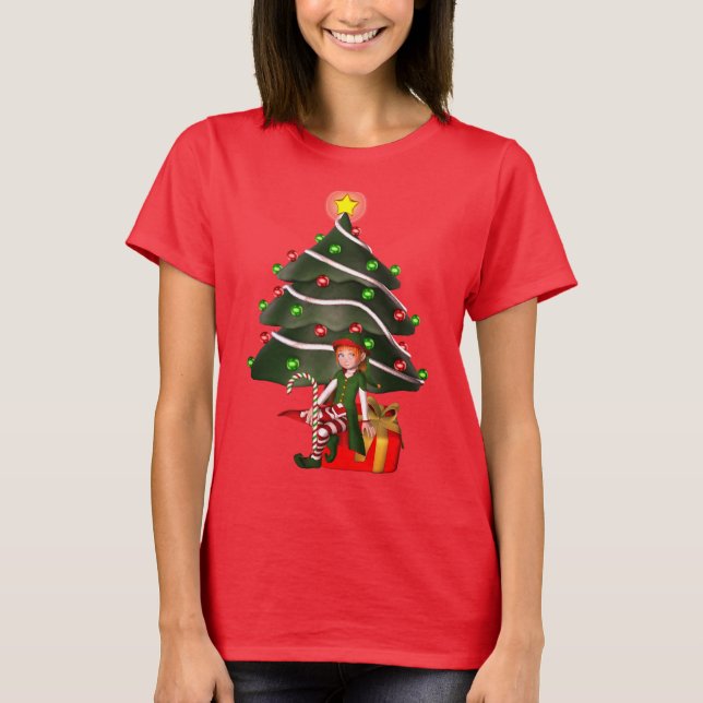 T-shirt Fille de Noël Elf Tree Présente mignonne (Devant)
