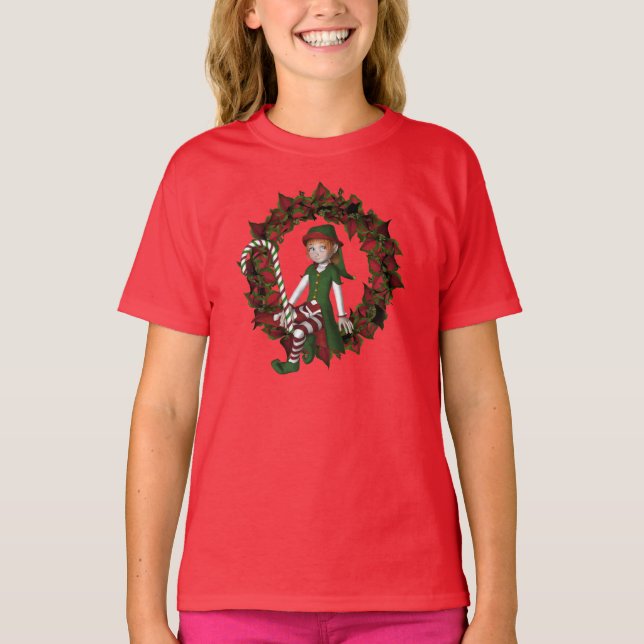 T-shirt Fille de Noël Elfe sur la couronne mignonne vacanc (Devant)