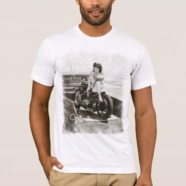 T-SHIRT FILLE DE PIN-UP SUR LA MOTO (Devant)