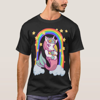 T-shirt fille de sirène de licorne arc-en-ciel