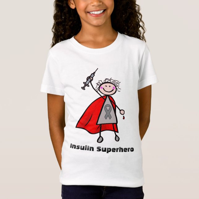 T-Shirt Fille de super héros d'insuline de diabète (Devant)