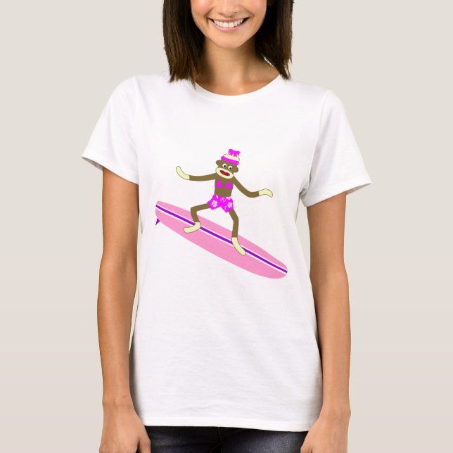 T-shirt Fille de surfer de singe de chaussette (Devant)