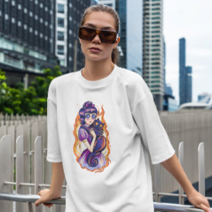 T-shirt Fille déplaisante Et Chat En Feu