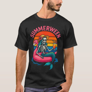 T-shirt Fille d'Halloween Mermaid Skeleton Plage d'été F