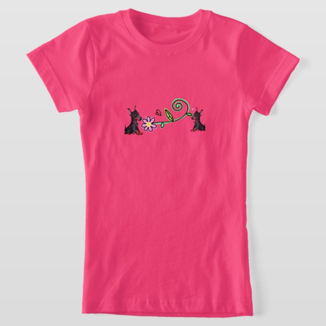 T-shirt fille Doberman chiots et fleurs (Poser)