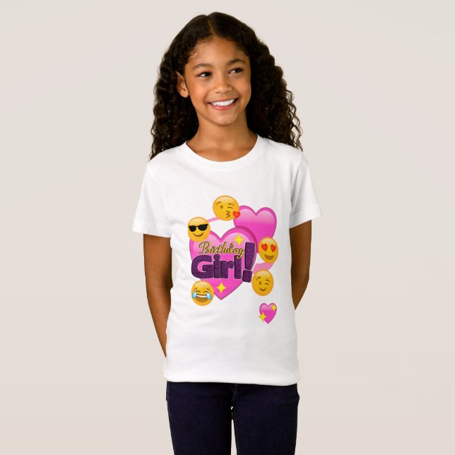T-Shirt Fille Emojis (coeur) d'anniversaire (Devant entier)