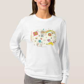 T-shirt Fille et garçon jouant par le tableau noir