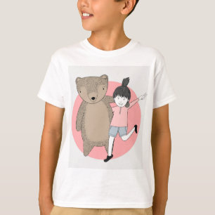 T-shirt Fille et Nounours - Illustration Mignonne
