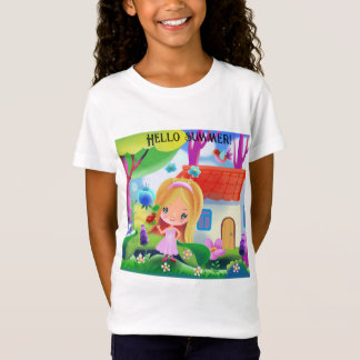 T-Shirt Fille fantaisiste de dessin animé dans le jardin e