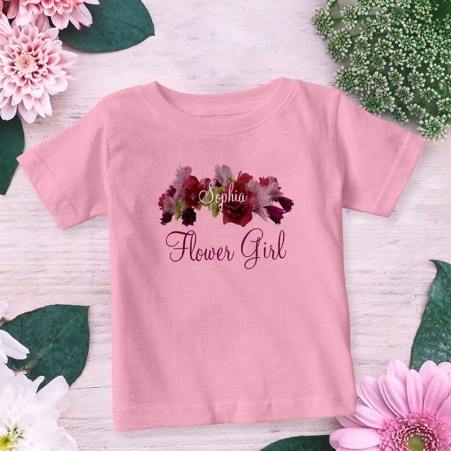 T-shirt fille fille fille fille jeune fille fille (A pretty pink baby t-shirt with space for your Flower Girl's name)
