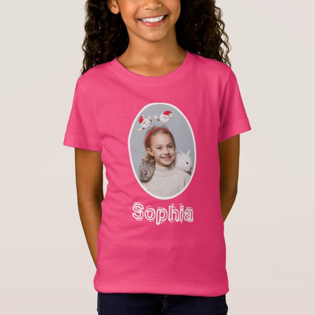 T-Shirt Fille Fille Rose Nom Et Photo Noël (Devant)