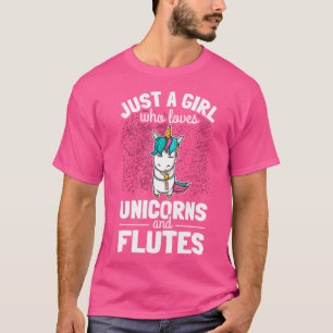 T-shirt Fille Flute Player Flutist I mignon Unicorn Jouer
