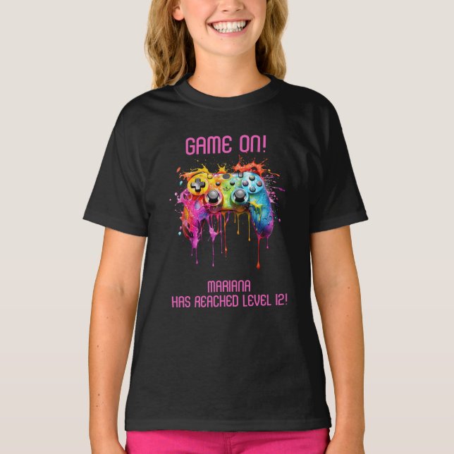 T-shirt Fille Gamer Pink Video Game Party (Devant)